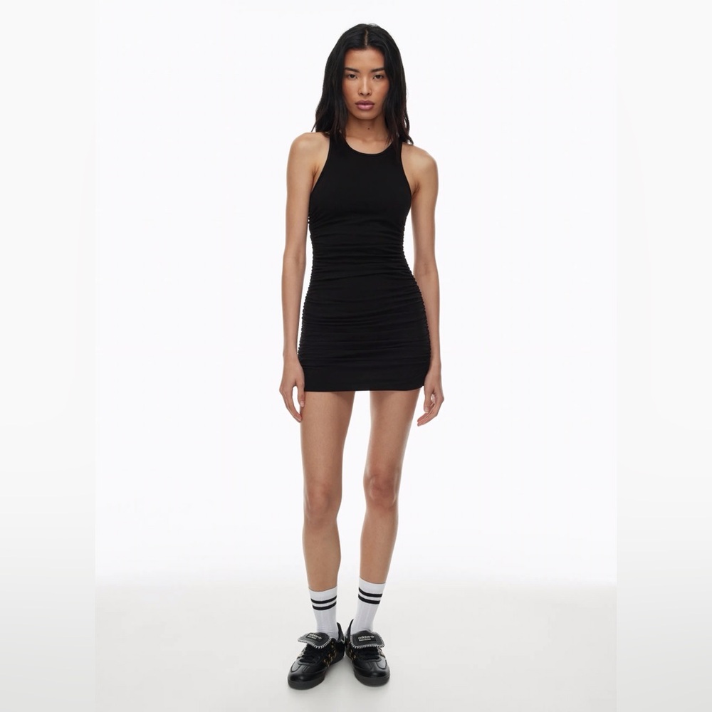 NWT Aritzia TNA Chill Malibu Tank Dress Bodycon Ruched Black
